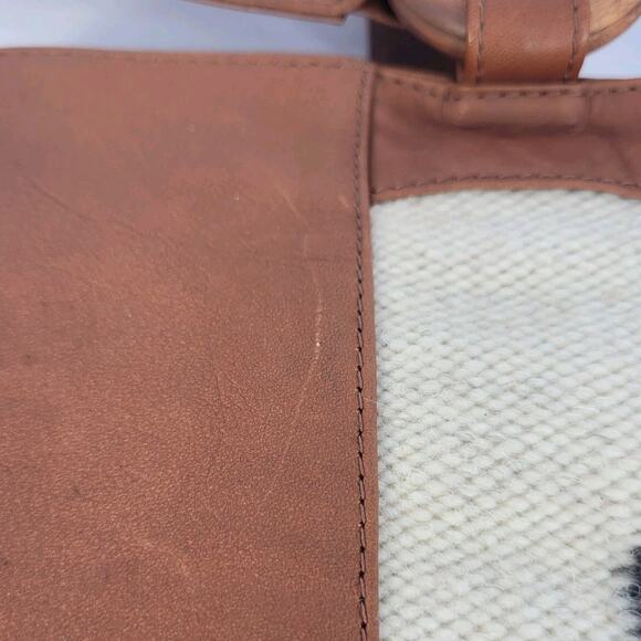 American Angel Colombian Leather Tote Bag Handwoven Tapestry Art Boho Southwest - Picture 7 of 15